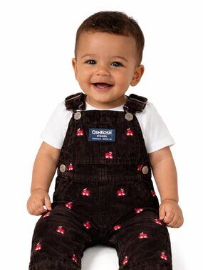 OshKosh B’gosh Baby Boy Black Corduroy Overalls 3 Months Train Print Gently Used